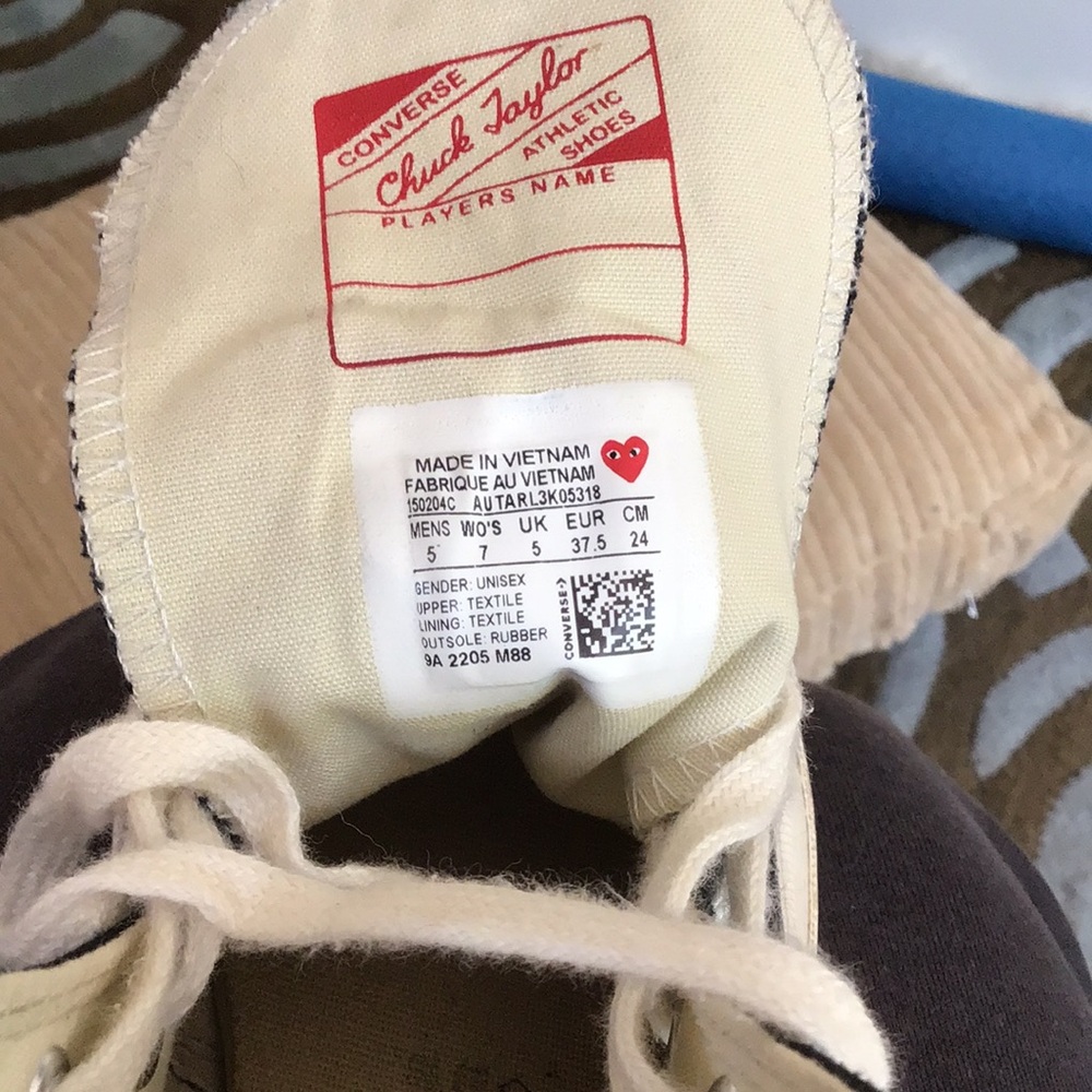 Black White High-Top Sneakers Chuck Taylor All Star Comme Des Garcons W 7 - Picture 2 of 7